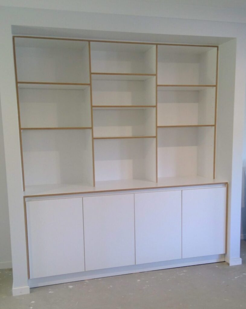 custom storage unit, nook, cabinetry, cabinet maker, laminex, open shelves, cupboards, residential, design